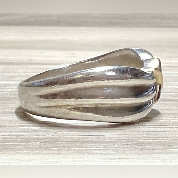 Vintage Designer Hallmarked Sterling Silver &18K Gold Fluted "X" Ring, 5.5g - Picture 5 of 10